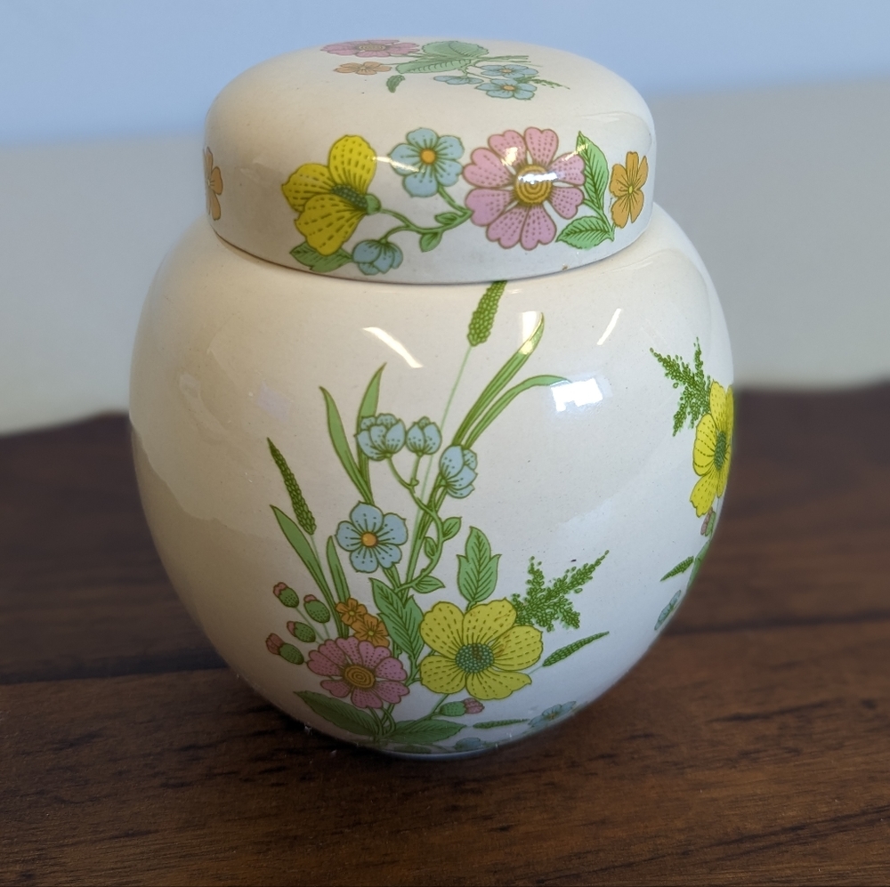 Vintage Sadler English Porcelain Ginger Jar Spring Flowers Tea Caddy Tea Jar